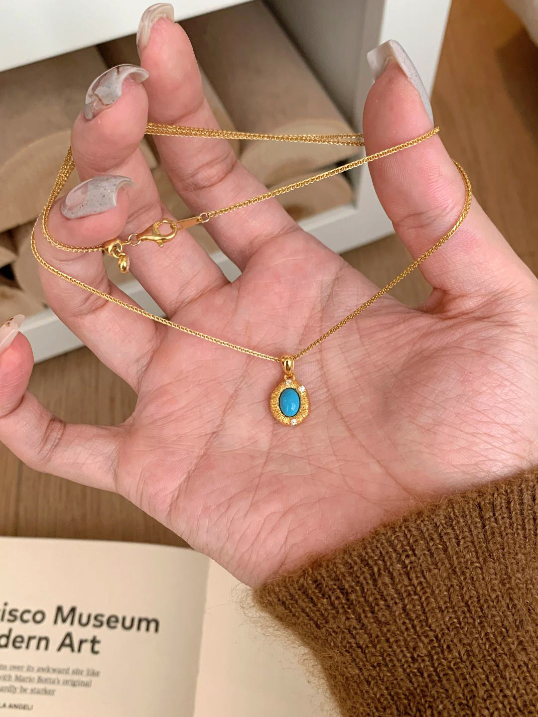 Retro Turquoise Necklace Shining Stars Blue Green Pine Hanging