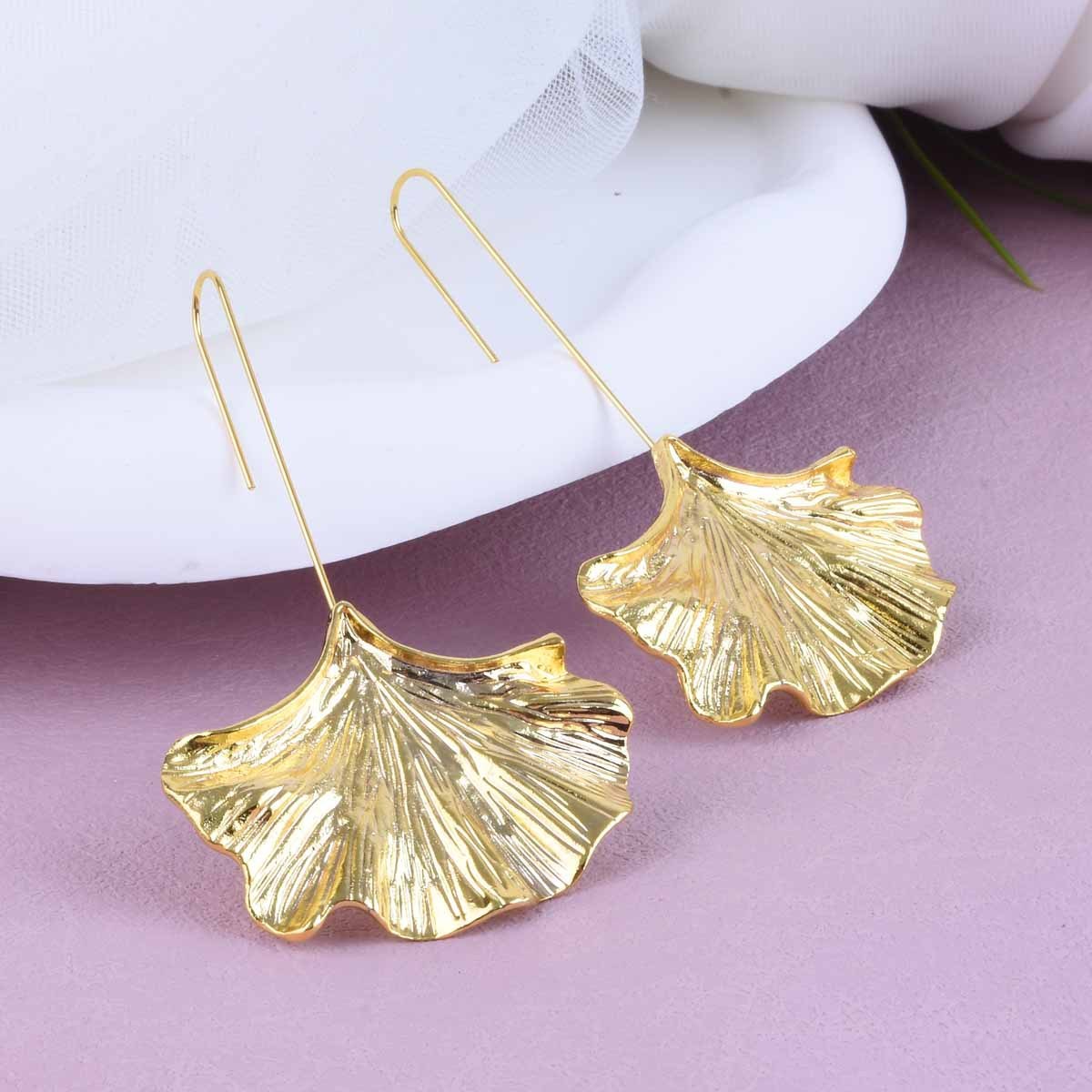 Ginkgo Leaf Alloy Texture Leaf Earrings
