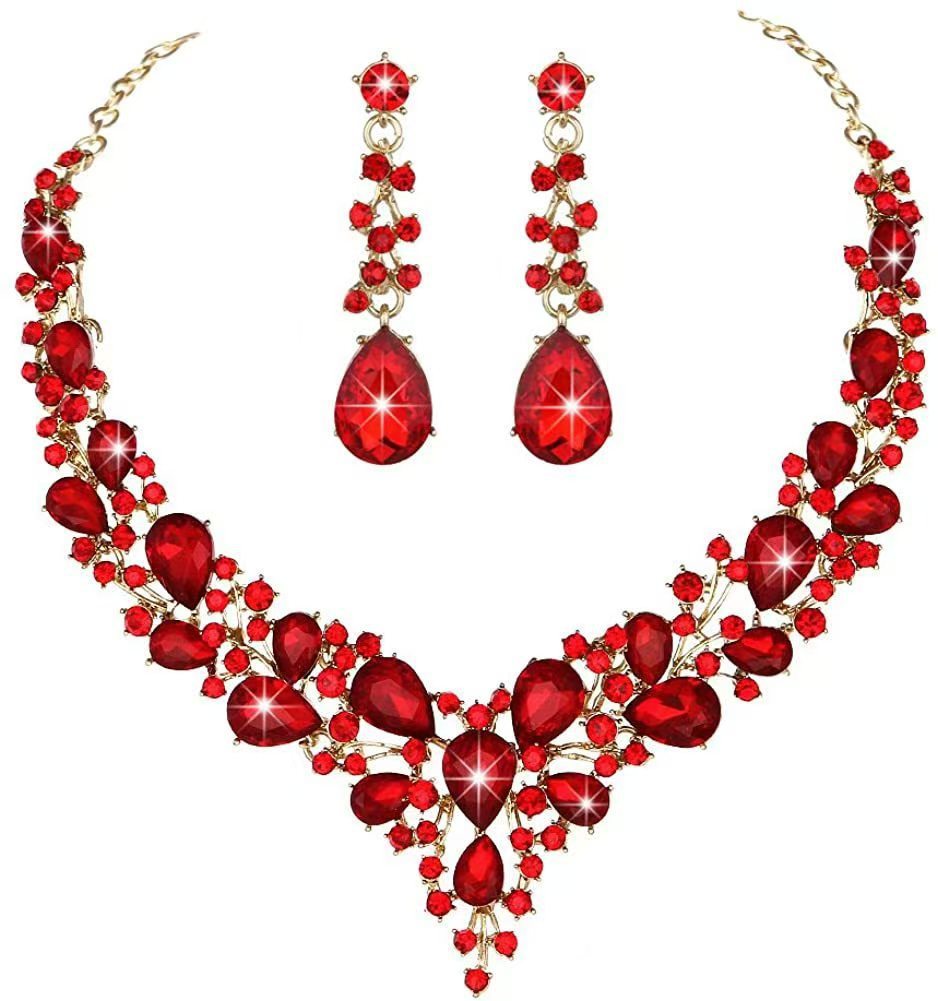 Water Drop Women's Alloy Bridal Necklace Two-piece Earrings Set