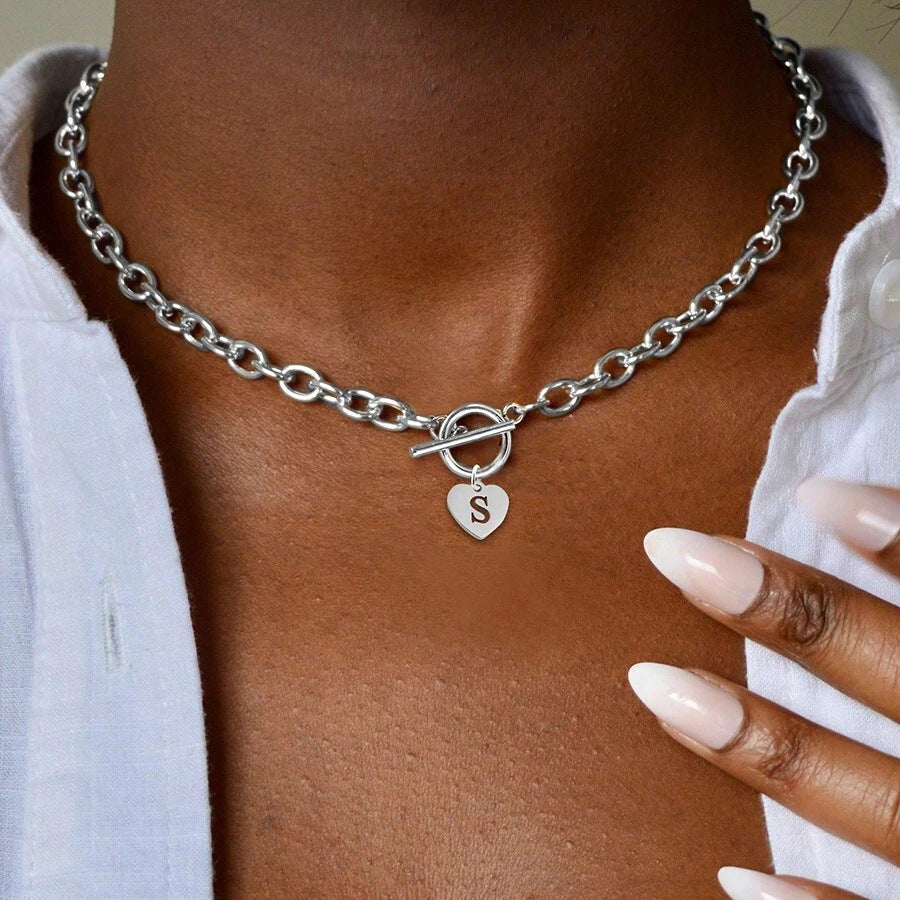Letter Necklace Stainless Steel Heart Pendant