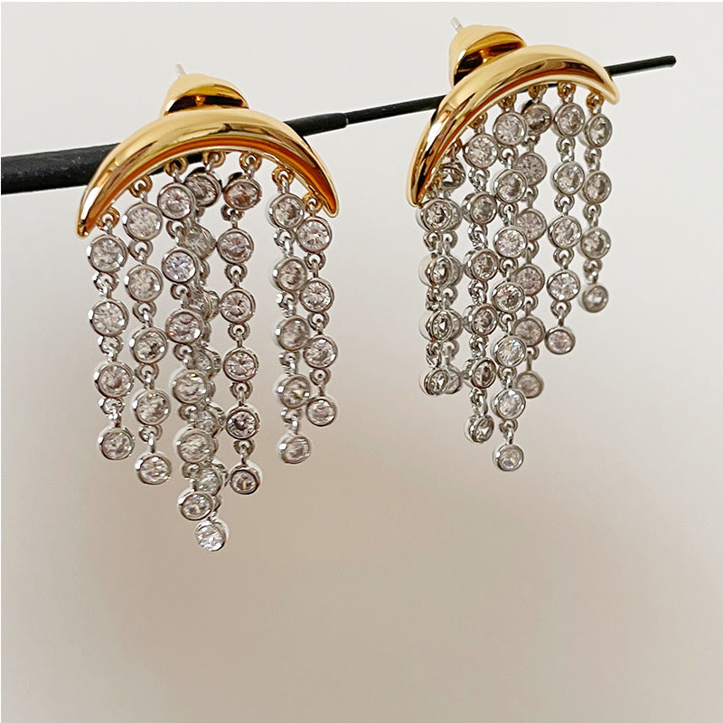 Exaggerated Zircon Ins Tassel Earrings Niche Design