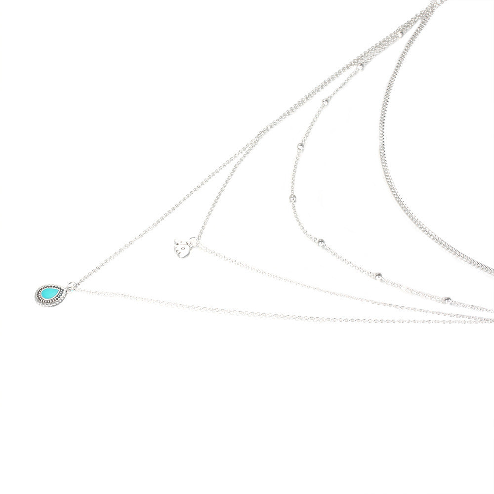 European And American Turquoise Elephant Beaded Multi-layer Necklace