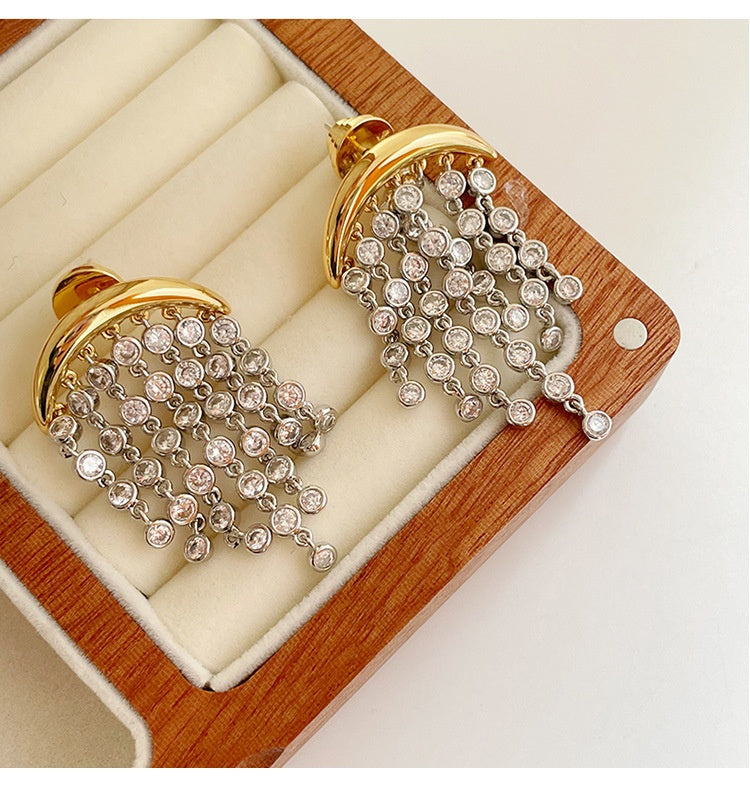 Exaggerated Zircon Ins Tassel Earrings Niche Design