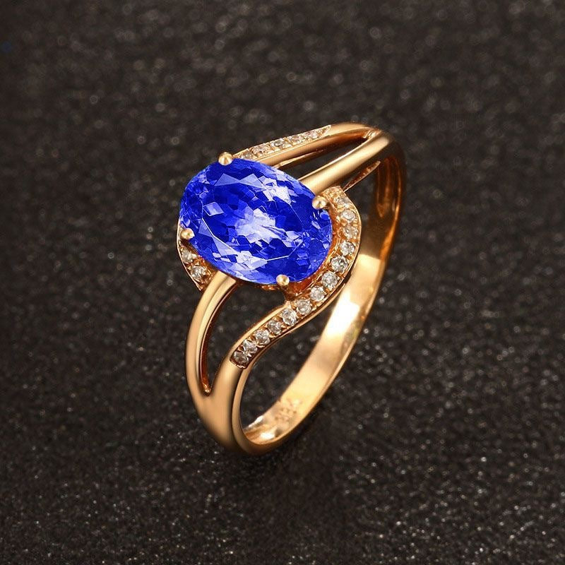 Women's Oval Inlaid Amethyst Chalcedony Ring