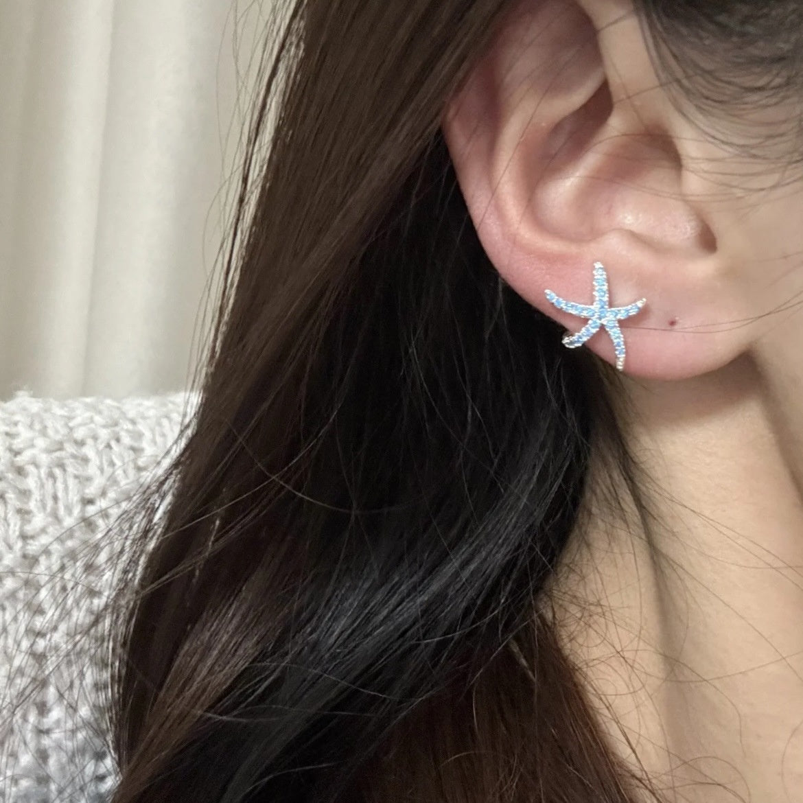 Blue Zircon Starfish Stud Earrings Women's All-match Fashion