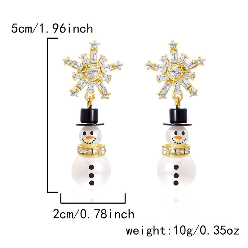 Christmas Cross-border Diamond Snowflake Pearl Hat Snowman Earrings