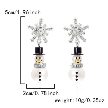 Christmas Cross-border Diamond Snowflake Pearl Hat Snowman Earrings