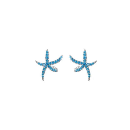 Blue Zircon Starfish Stud Earrings Women's All-match Fashion