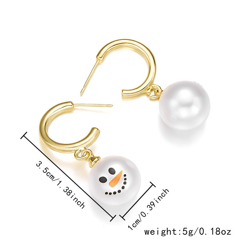 Christmas Cross-border Diamond Snowflake Pearl Hat Snowman Earrings
