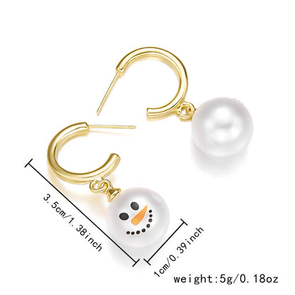 Christmas Cross-border Diamond Snowflake Pearl Hat Snowman Earrings