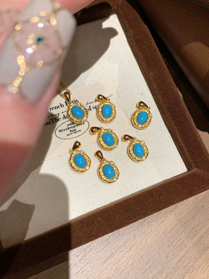Retro Turquoise Necklace Shining Stars Blue Green Pine Hanging