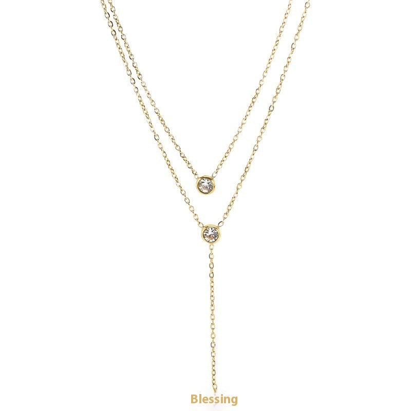 Single Diamond Zircon Tassel Titanium Steel Necklace For Women