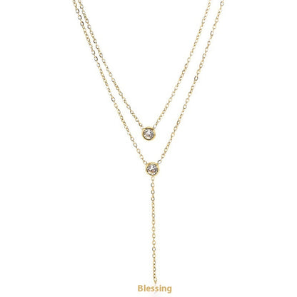 Single Diamond Zircon Tassel Titanium Steel Necklace For Women