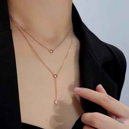 Single Diamond Zircon Tassel Titanium Steel Necklace For Women