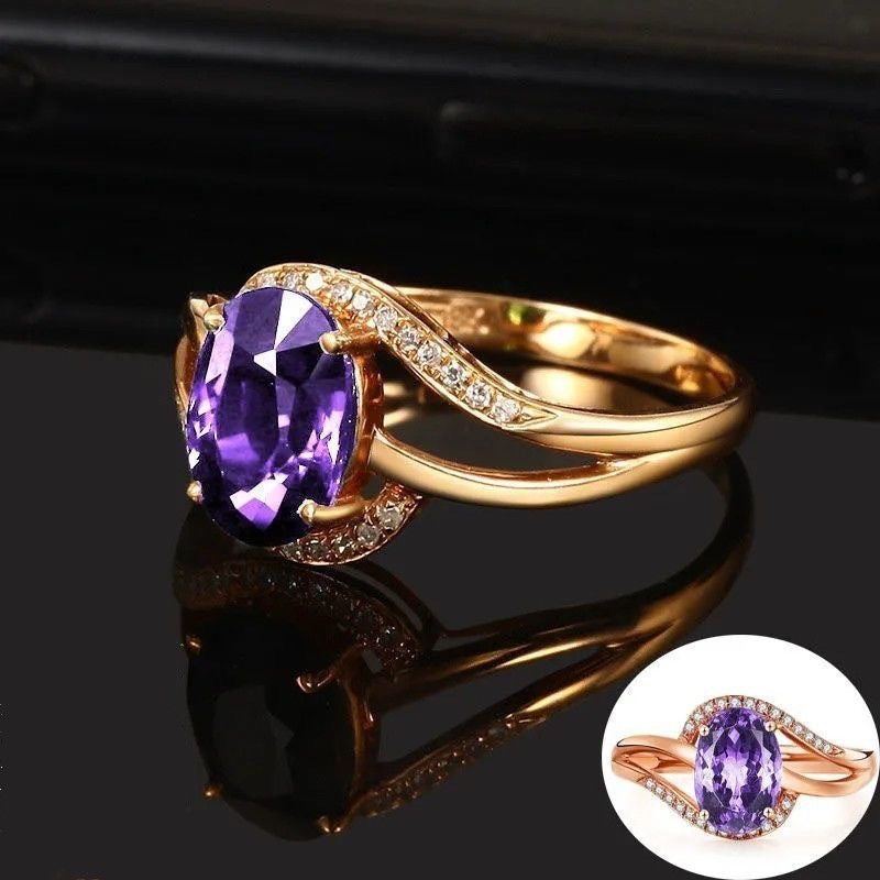 Women's Oval Inlaid Amethyst Chalcedony Ring