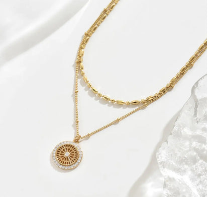 Chain Paired With Crystal Medal Pendant