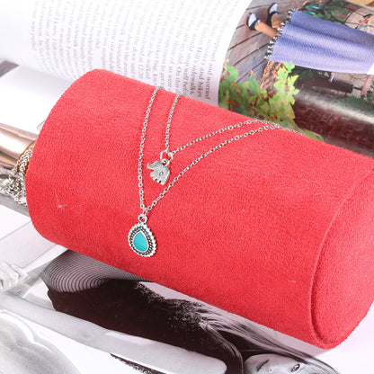 European And American Turquoise Elephant Beaded Multi-layer Necklace