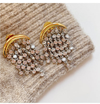 Exaggerated Zircon Ins Tassel Earrings Niche Design