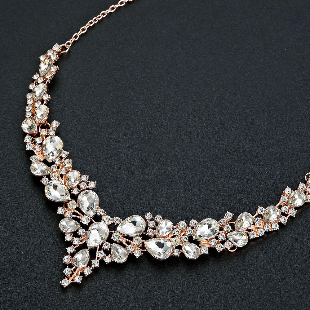 Water Drop Women's Alloy Bridal Necklace Two-piece Earrings Set