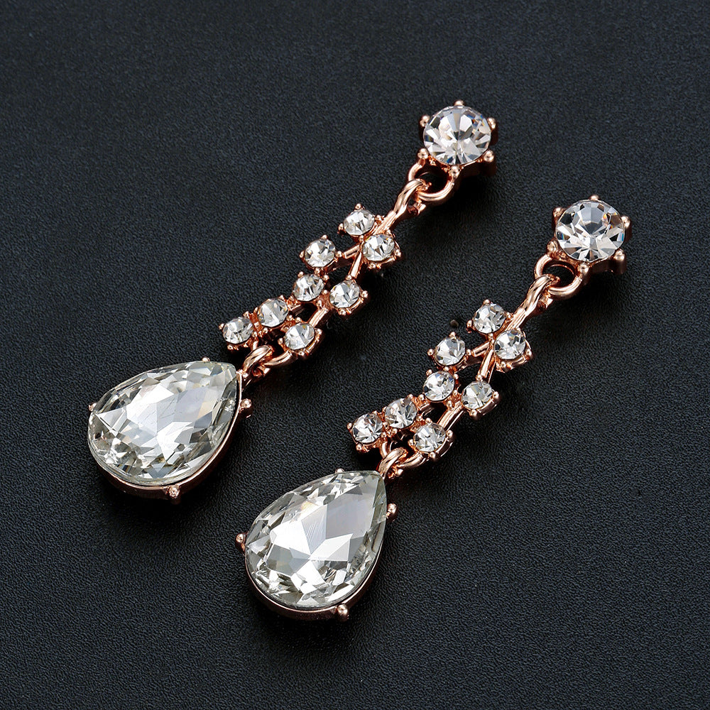 Water Drop Women's Alloy Bridal Necklace Two-piece Earrings Set