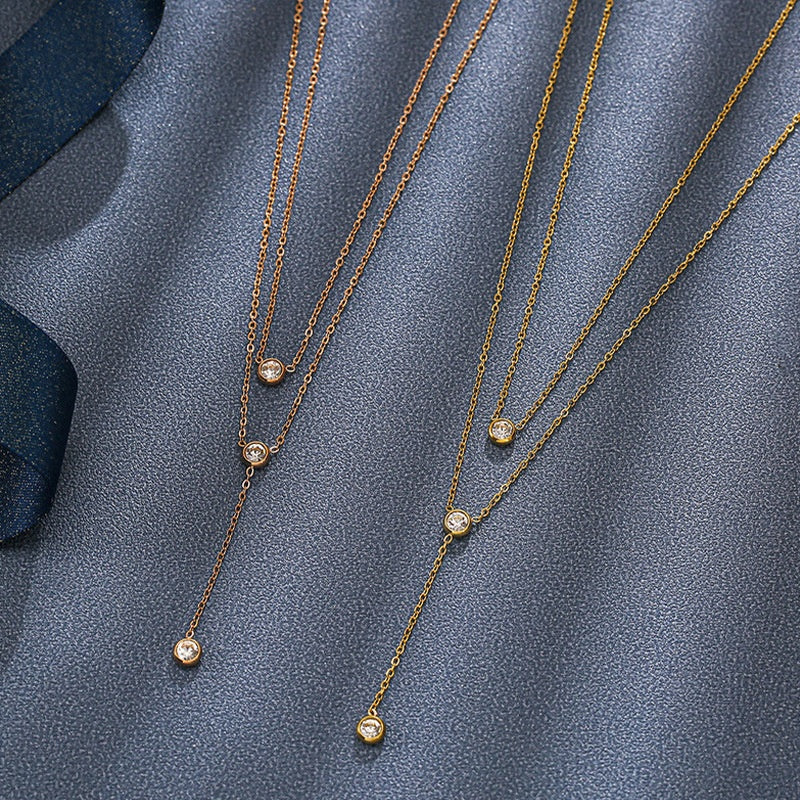 Single Diamond Zircon Tassel Titanium Steel Necklace For Women