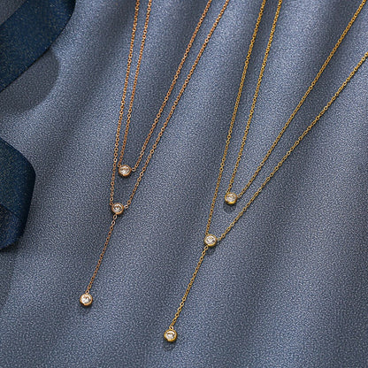 Single Diamond Zircon Tassel Titanium Steel Necklace For Women