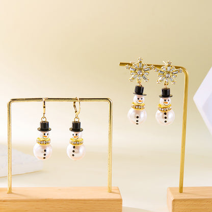 Christmas Cross-border Diamond Snowflake Pearl Hat Snowman Earrings