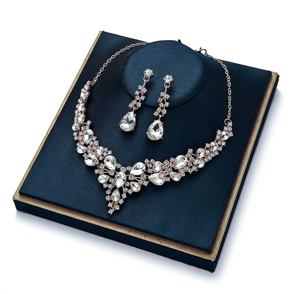 Water Drop Women's Alloy Bridal Necklace Two-piece Earrings Set