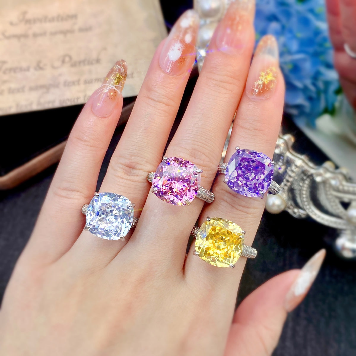 Oversized Sparkling Starry Sky Cut Ring