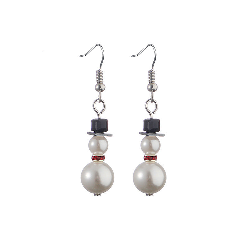 Christmas Cross-border Diamond Snowflake Pearl Hat Snowman Earrings
