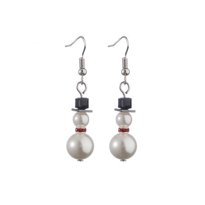 Christmas Cross-border Diamond Snowflake Pearl Hat Snowman Earrings