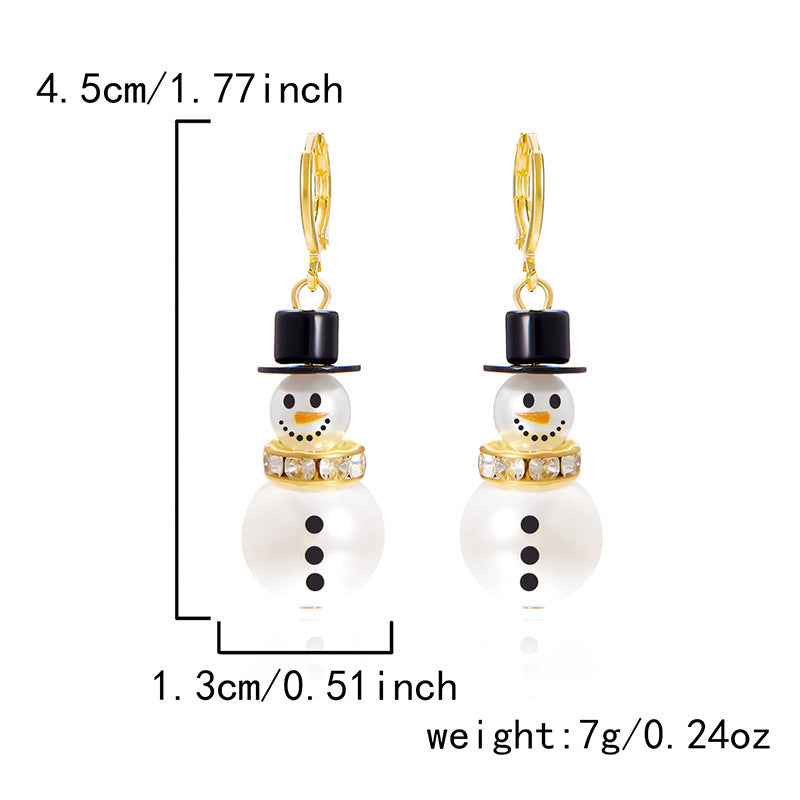 Christmas Cross-border Diamond Snowflake Pearl Hat Snowman Earrings