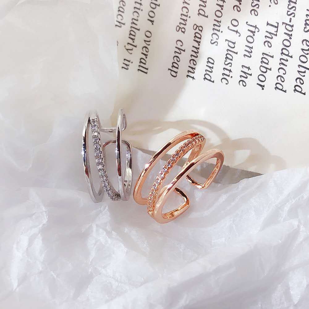 Simple Multi-layer Hollow Micro-inlaid Zircon Ring