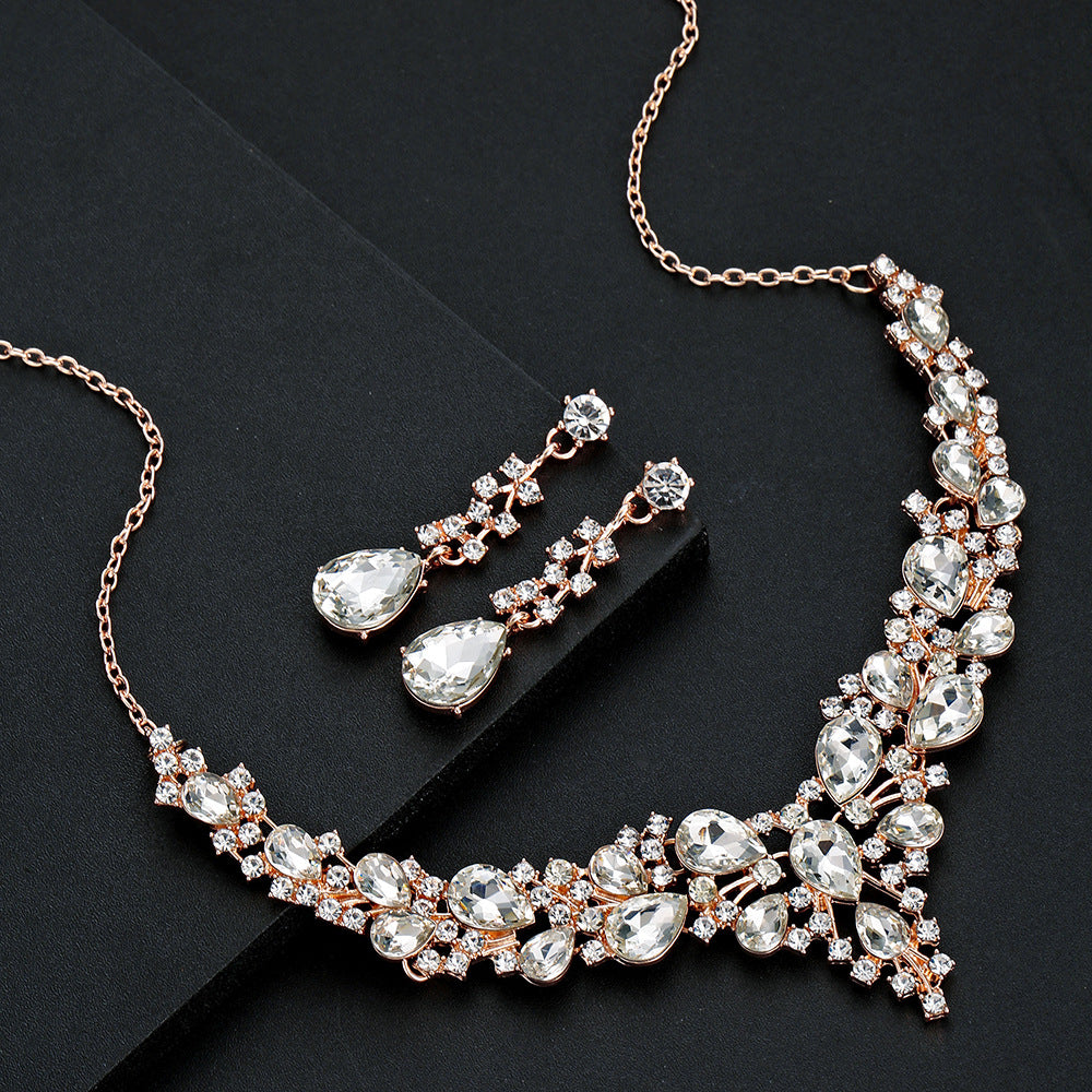 Water Drop Women's Alloy Bridal Necklace Two-piece Earrings Set