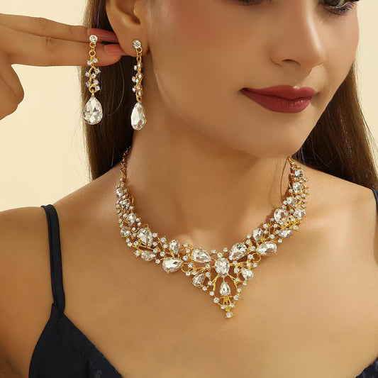 Water Drop Women's Alloy Bridal Necklace Two-piece Earrings Set