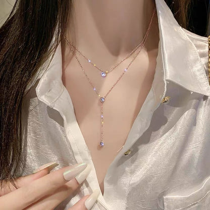 Single Diamond Zircon Tassel Titanium Steel Necklace For Women