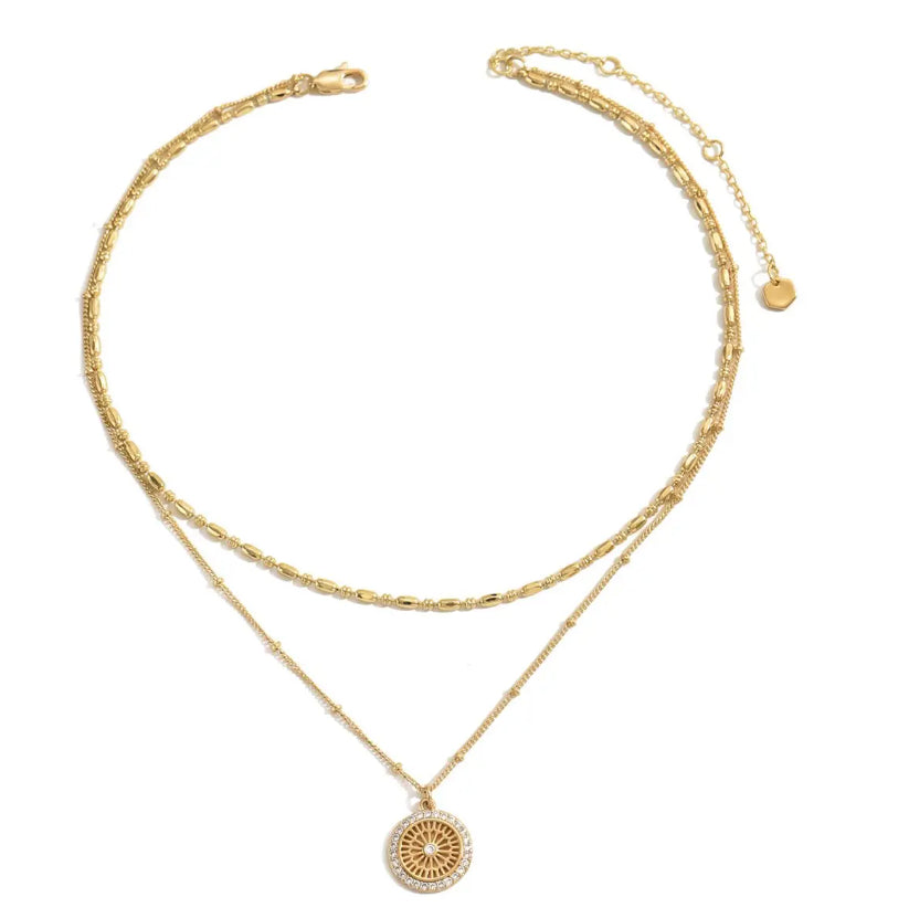 Chain Paired With Crystal Medal Pendant