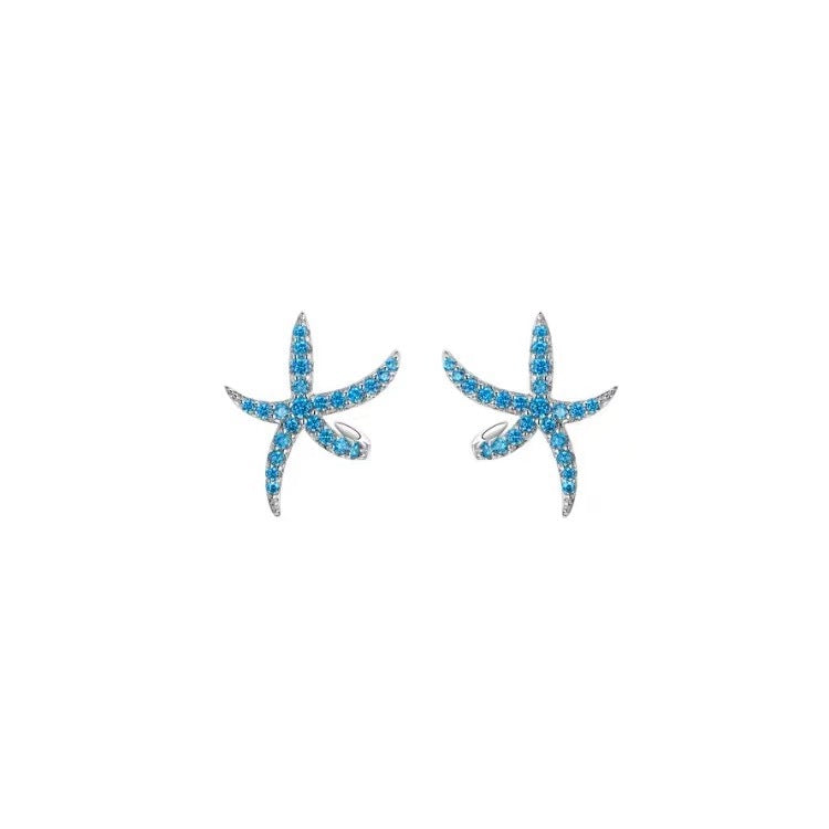 Blue Zircon Starfish Stud Earrings Women's All-match Fashion