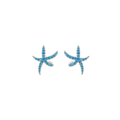 Blue Zircon Starfish Stud Earrings Women's All-match Fashion