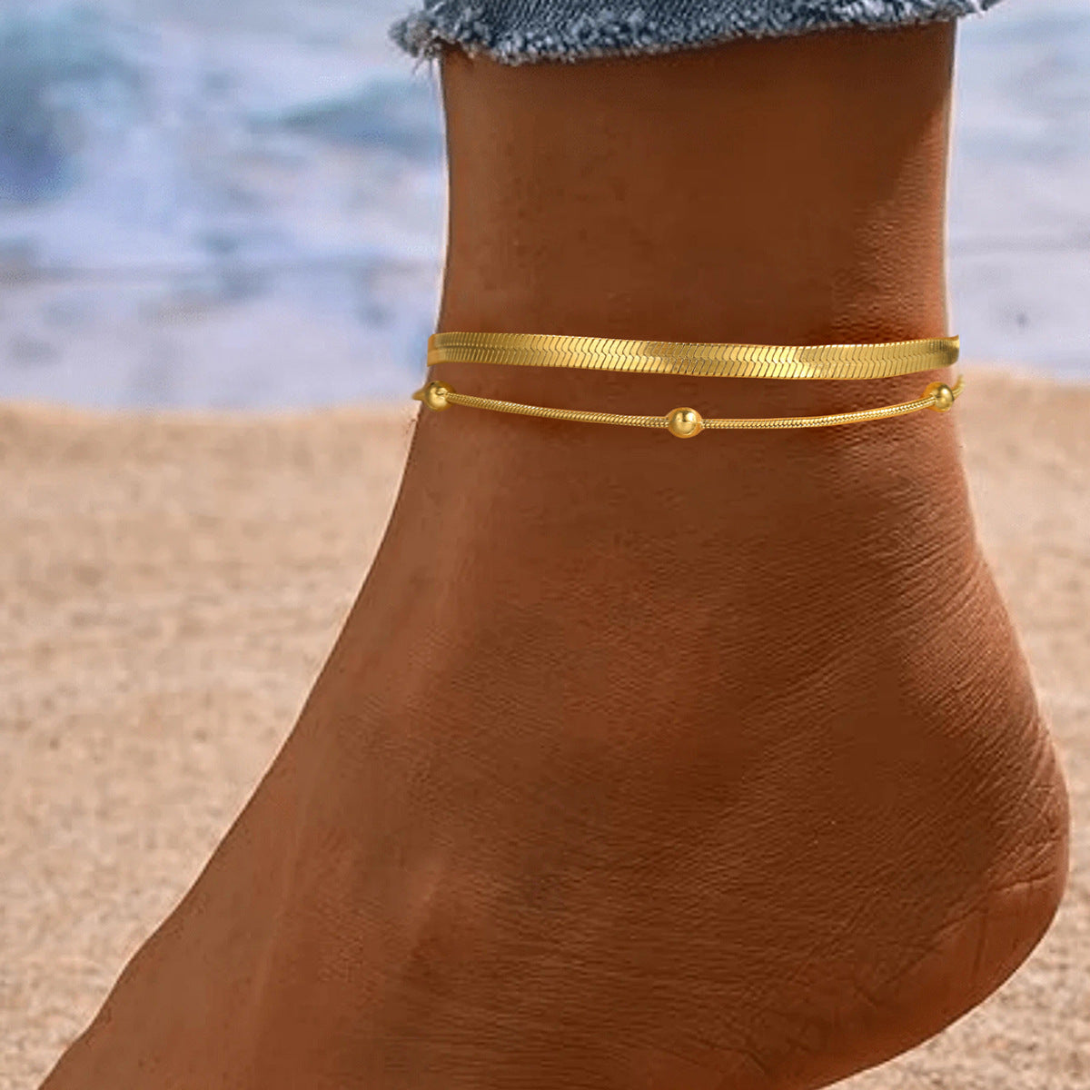 Simple Double Layer Snake Bone Anklet Sexy All-matching