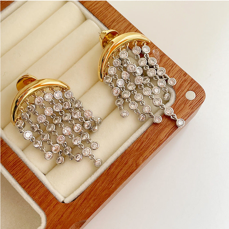 Exaggerated Zircon Ins Tassel Earrings Niche Design