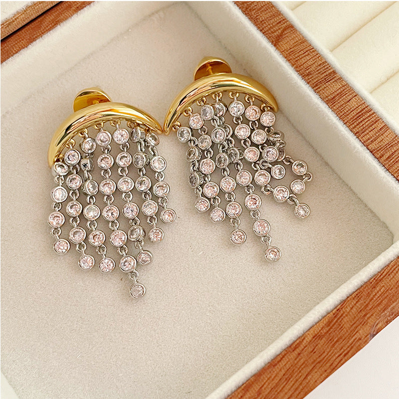 Exaggerated Zircon Ins Tassel Earrings Niche Design