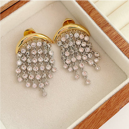 Exaggerated Zircon Ins Tassel Earrings Niche Design