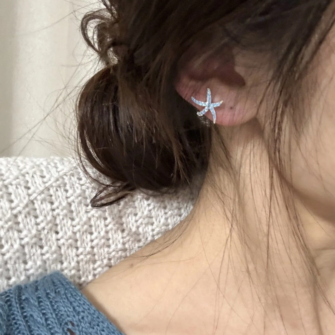 Blue Zircon Starfish Stud Earrings Women's All-match Fashion