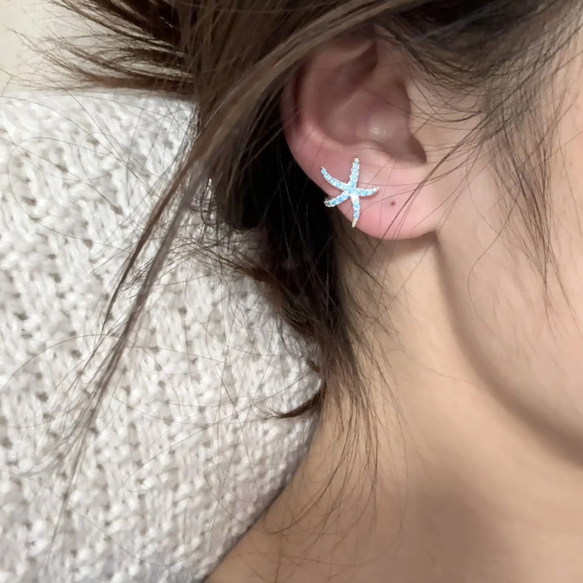 Blue Zircon Starfish Stud Earrings Women's All-match Fashion