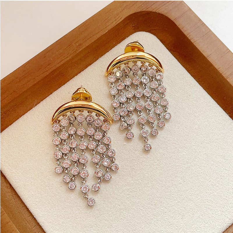 Exaggerated Zircon Ins Tassel Earrings Niche Design