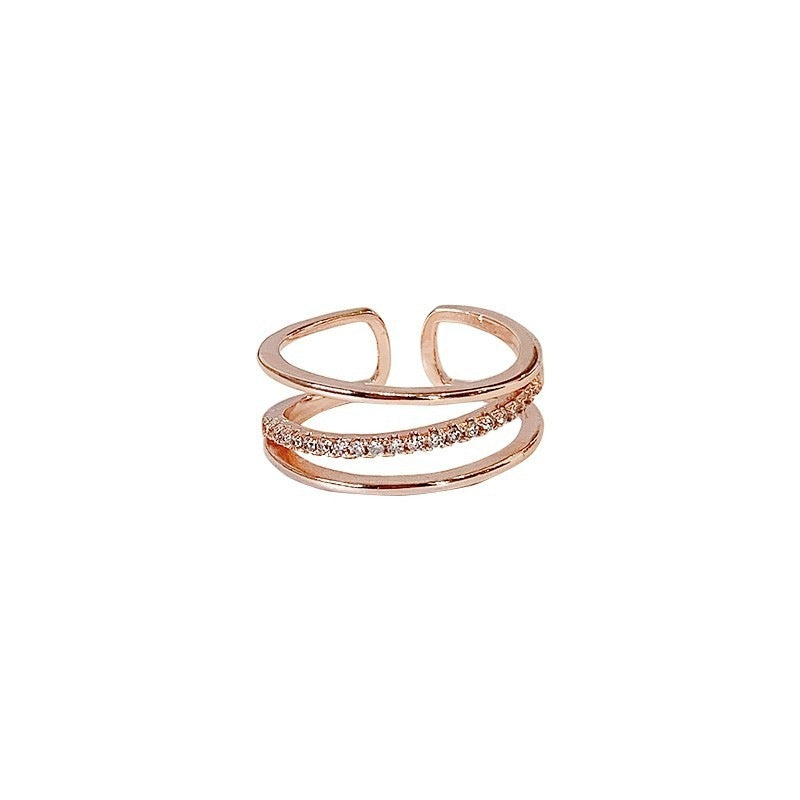 Simple Multi-layer Hollow Micro-inlaid Zircon Ring