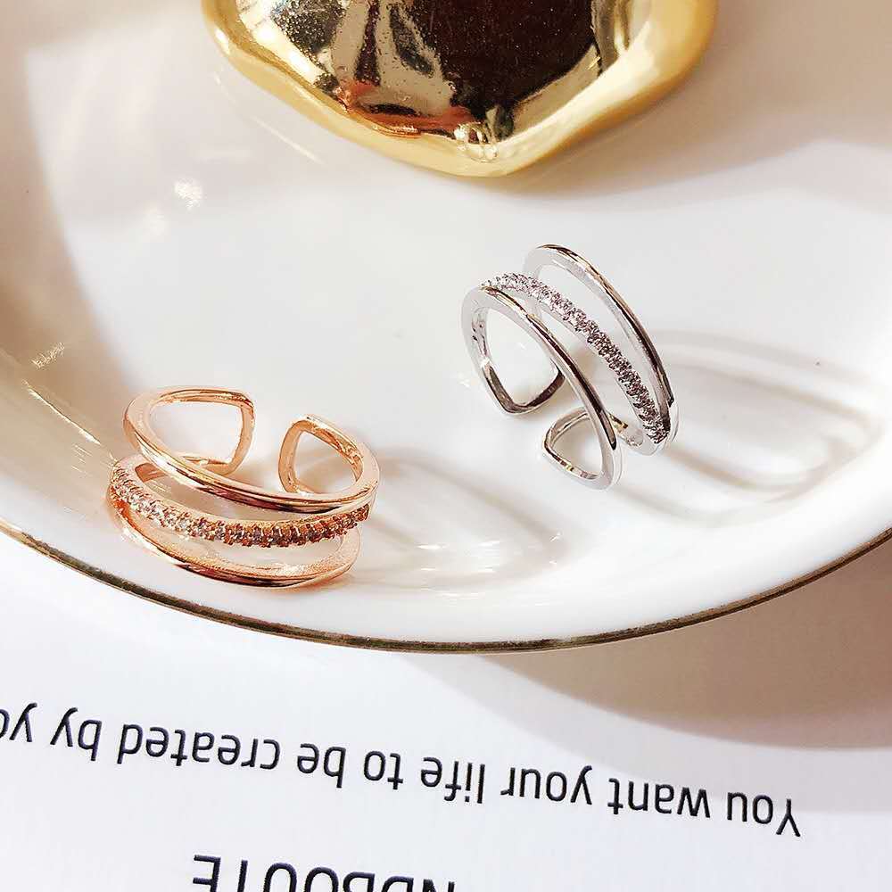 Simple Multi-layer Hollow Micro-inlaid Zircon Ring