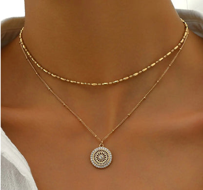 Chain Paired With Crystal Medal Pendant
