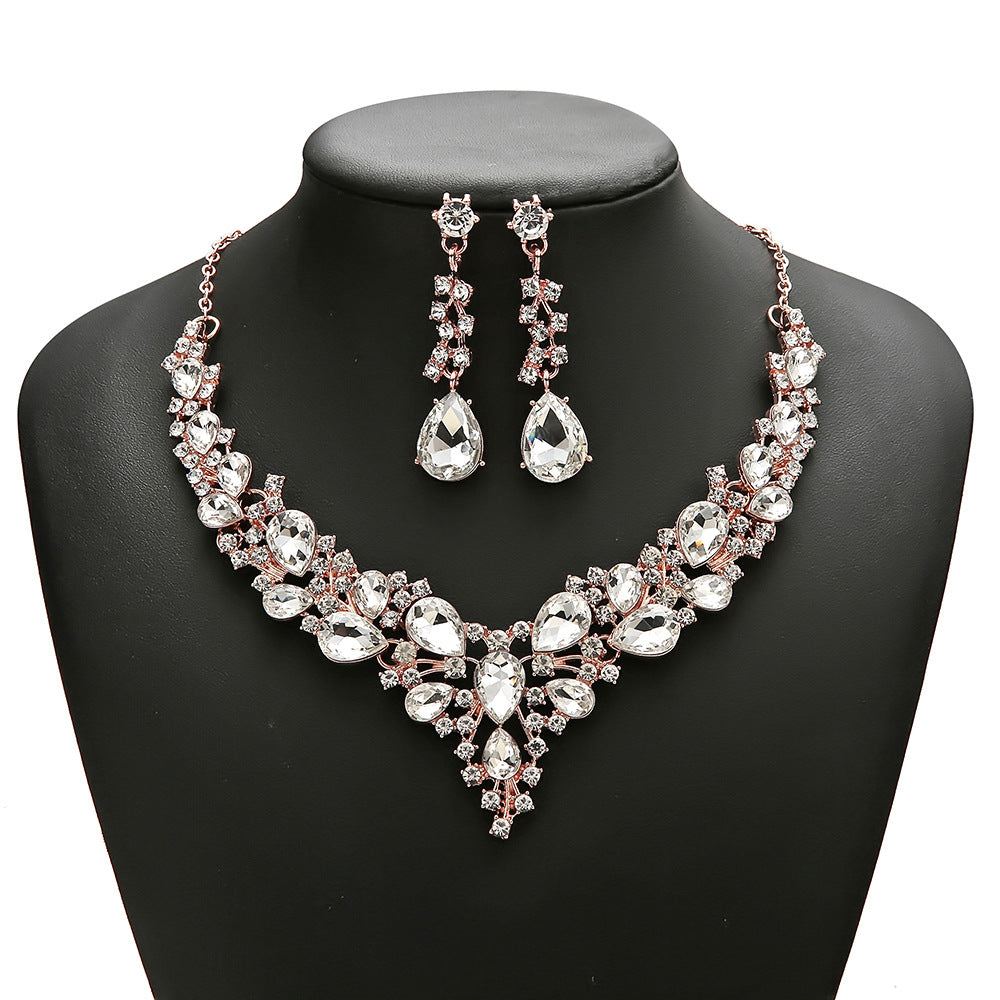 Water Drop Women's Alloy Bridal Necklace Two-piece Earrings Set
